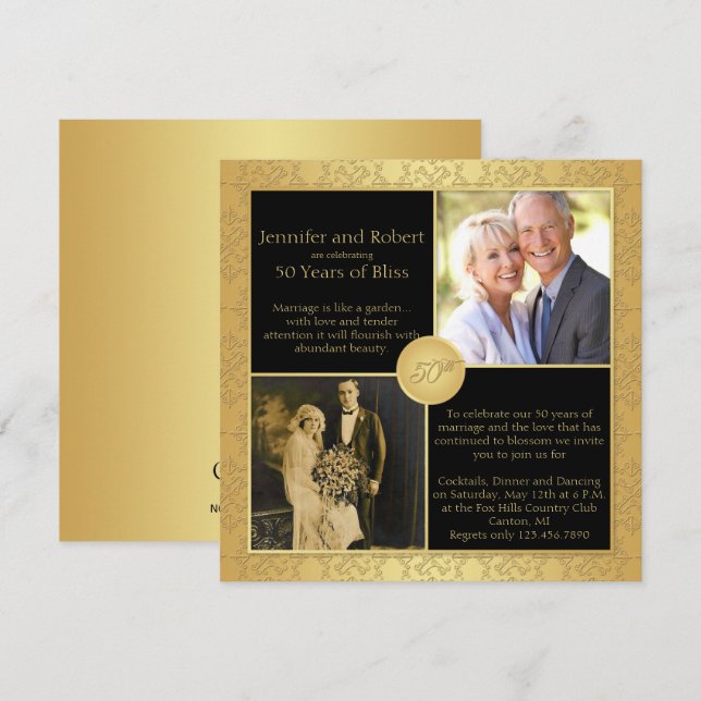 Elegant Gold 50th Wedding Anniversary Invitation (Front/Back)