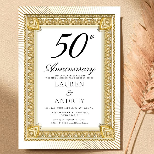 Elegant  Gold 50th Wedding Anniversary Invitation (Creator Uploaded)