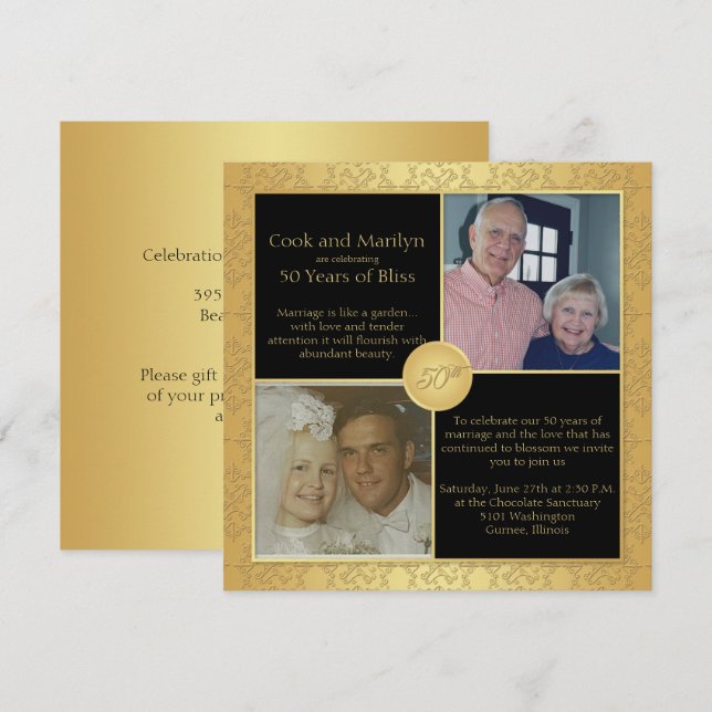 Elegant Gold 50th Wedding Anniversary Invitation 5 (Front/Back)