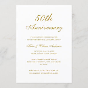 Elegant Gold 50th Wedding Anniversary Invitations
