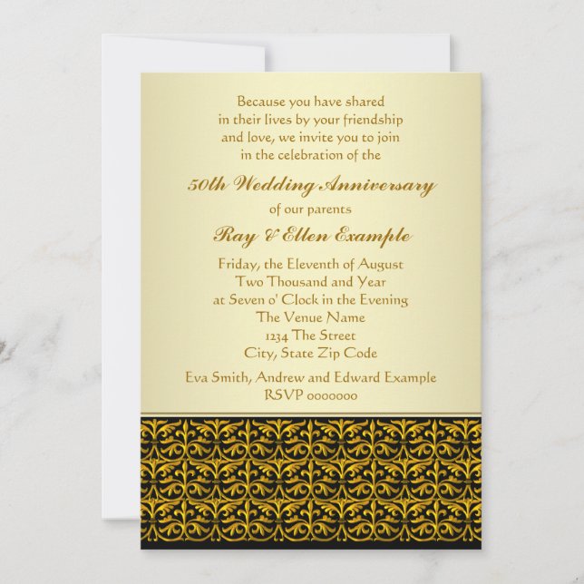 Elegant Gold 50th Wedding Anniversary Invitations (Front)