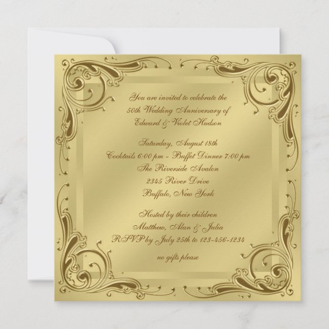 Elegant Gold 50th Wedding Anniversary Party Invitation (Front)