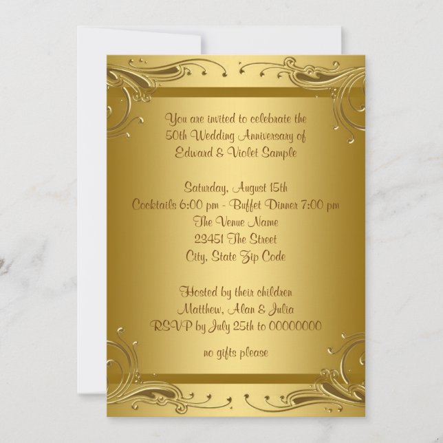 Elegant Gold 50th Wedding Anniversary Party Invitation (Front)