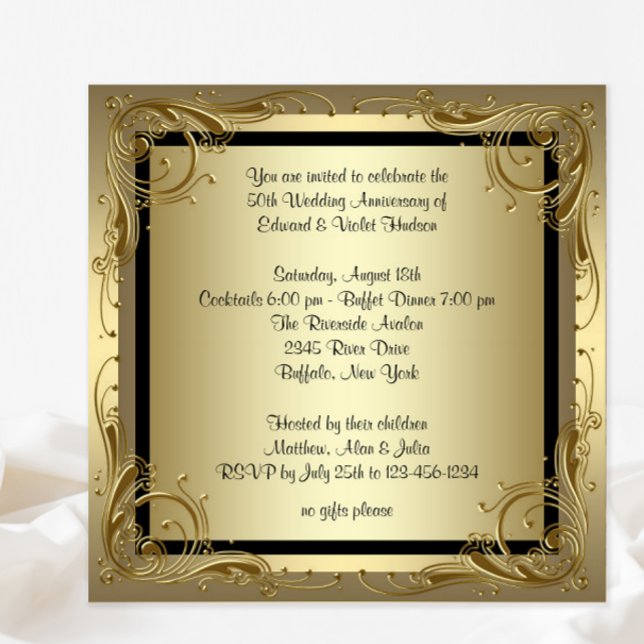 Elegant Gold 50th Wedding Anniversary Party Invitation (You can change all text, font style and wording as needed on this beautiful any occasion design.)