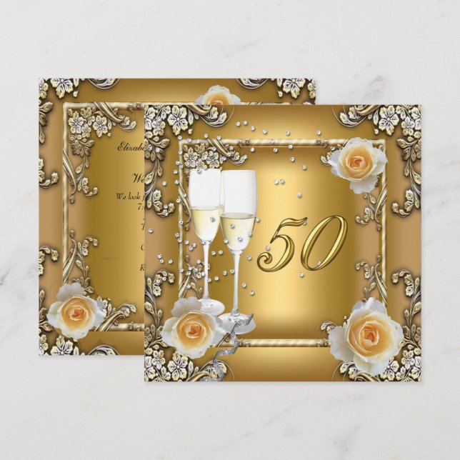 Elegant Gold 50th Wedding Anniversary Party Invitation (Front/Back)