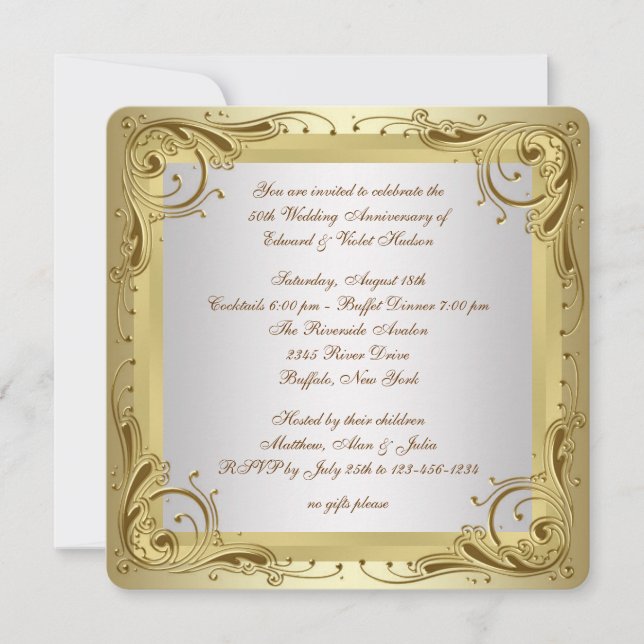 Elegant Gold 50th Wedding Anniversary Party Invitation (Front)