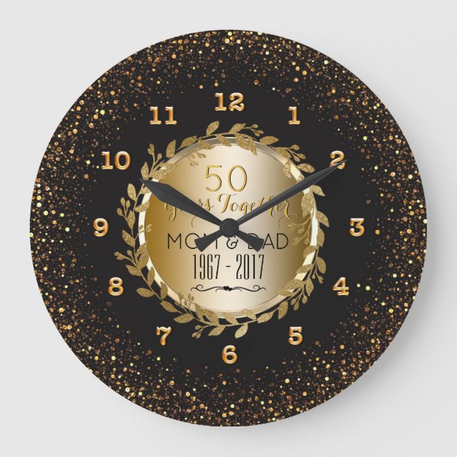 Elegant Gold 50th Wedding Anniversary Personalised Large Clock (Front)