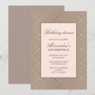 Elegant Gold 51st birthday Dinner invitations 