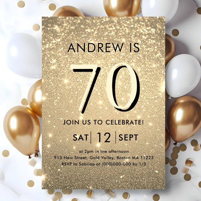 Elegant Gold 70th Birthday Invitation (Creator Uploaded)