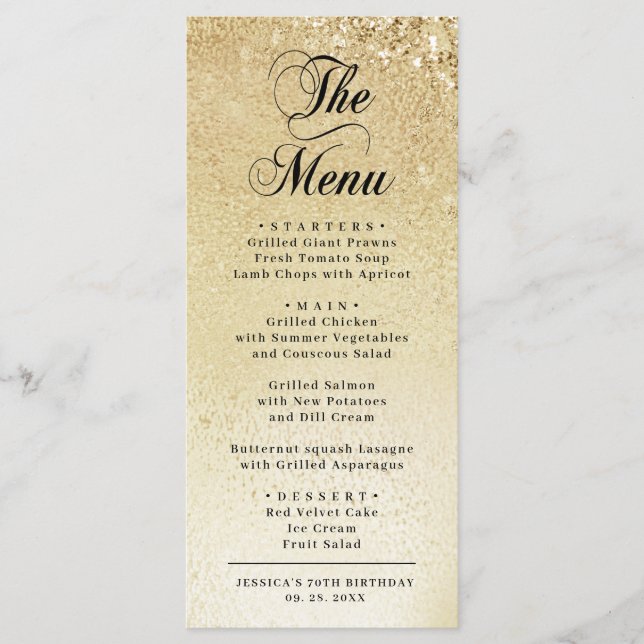 Elegant Gold 70th Birthday Menu (Front)