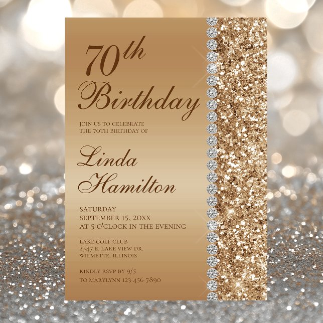 Elegant Gold 70th Birthday Photo Invitation (Creator Uploaded)