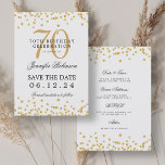 Elegant Gold 70th Birthday Save the Date Details Invitation<br><div class="desc">Elegant "70th Birthday Party" design with faux glitter confetti & details text. Easy to use and easy to personalise. Order Today!</div>