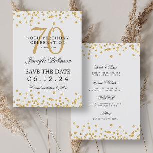 Elegant Gold 70th Birthday Save the Date Details Invitation