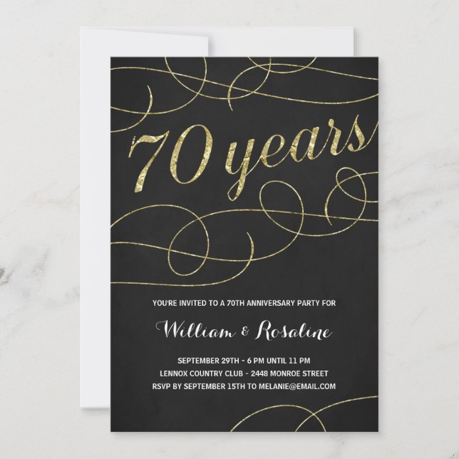 Elegant Gold 70th Wedding Anniversary Party Invitation (Front)