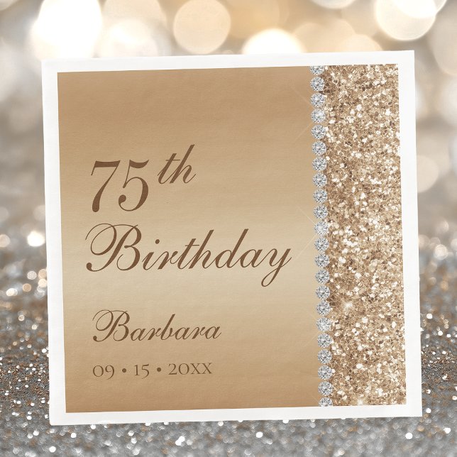 Elegant Gold 75th Birthday Napkin (Creator Uploaded)