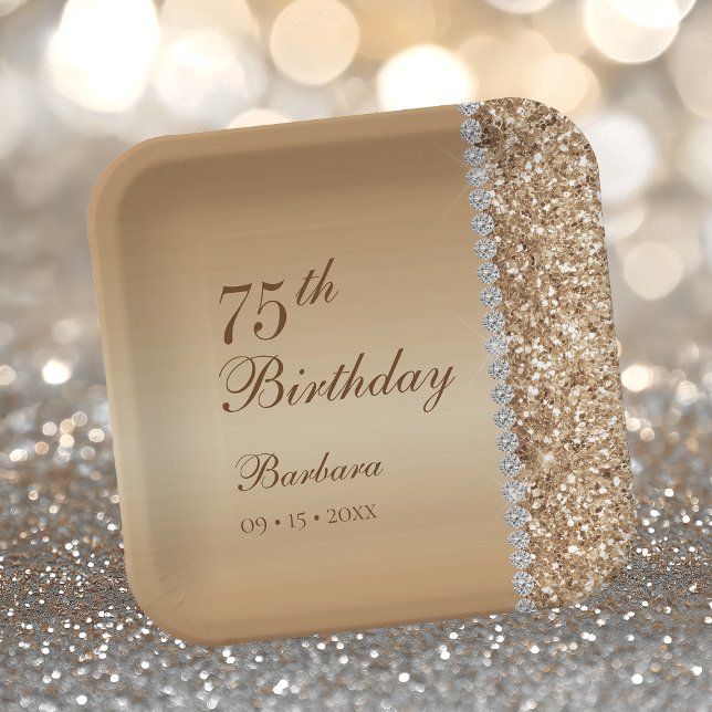 Elegant Gold 75th Birthday Paper Plate (Creator Uploaded)
