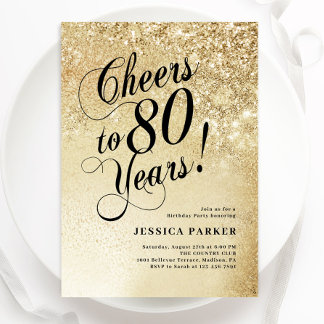 Elegant Gold 80th Birthday Invitation
