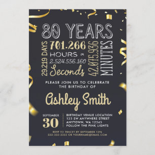 Elegant Gold 80th Birthday Invitation - 80 Years