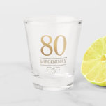 Elegant Gold 80th & Legendary Birthday Shot Glass<br><div class="desc">Elegant Gold 80th & Legendary Birthday Shot Glass. Celebrate a truly legendary milestone with these elegant 80th birthday party shot glass. Featuring a sophisticated navy background, this design is perfect for honouring a loved one on their special day. The timeless layout and faux metallic finish give it a premium look...</div>