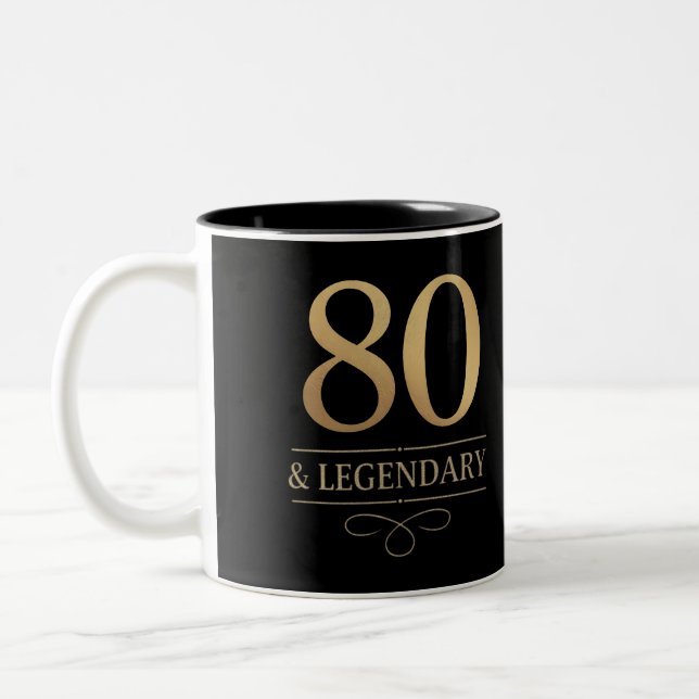 Elegant Gold 80th & Legendary Birthday Two-Tone Coffee Mug (Left)