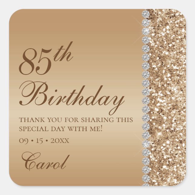 Elegant Gold 85th Birthday Thank You Square Sticker (Front)