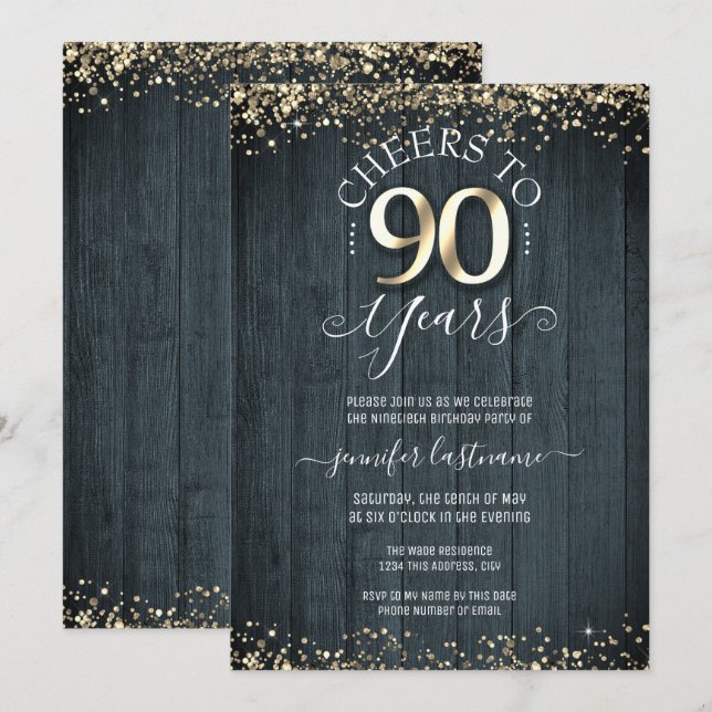 Elegant Gold 90th Birthday Formal Invitation (Front/Back)