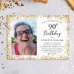 Elegant Gold 90th Birthday Party Invitation<br><div class="desc">This elegant 90th Birthday Party invitation is perfect for anyone looking to toast to being 90 and still fabulous! The design features a glamourous golden glitter border and elegant handwritten script typography. Easily upload your own photo and edit all the details using the template provided. Please contact the designer for...</div>