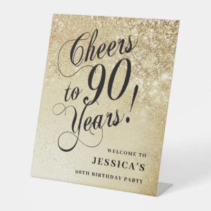 Elegant Gold 90th Birthday Pedestal Sign