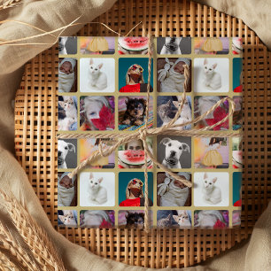 Elegant Gold 9 Photo Square Insta Pattern Wrapping Paper Sheet