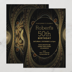 Elegant Gold Abstract 50th Birthday Invitation
