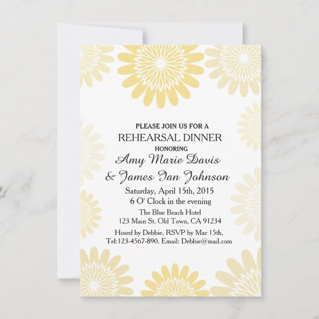 Elegant gold abstract floral rehearsal dinner fr4 invitation (Front)