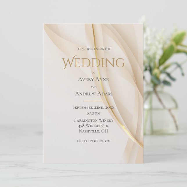 Elegant Gold Abstract Modern Wedding Invitation (Standing Front)