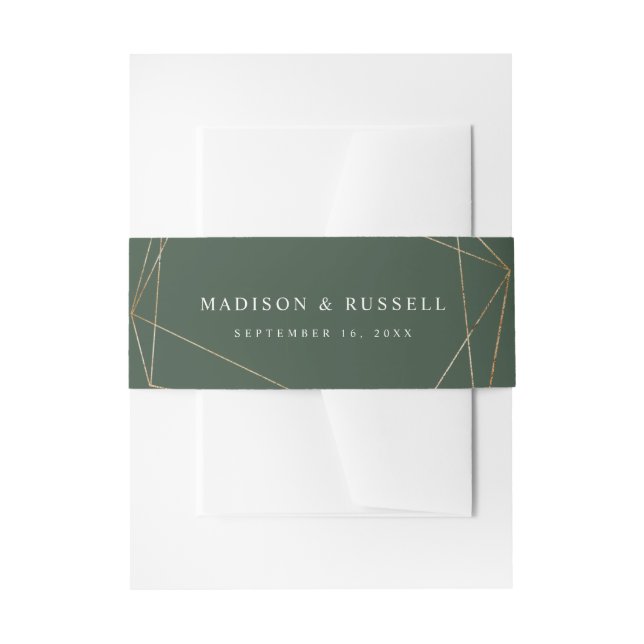 Elegant Gold Abstract Shape Green Invitation Belly Band (Front Example)