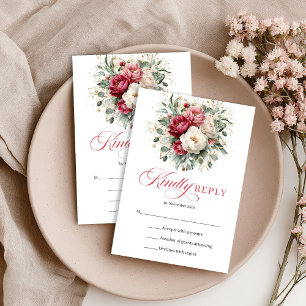 Elegant Gold Accent Wedding RSVP Red Blush Card
