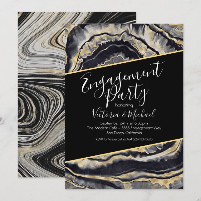 Elegant Gold Agate Engagement Party Invitations (Front/Back)