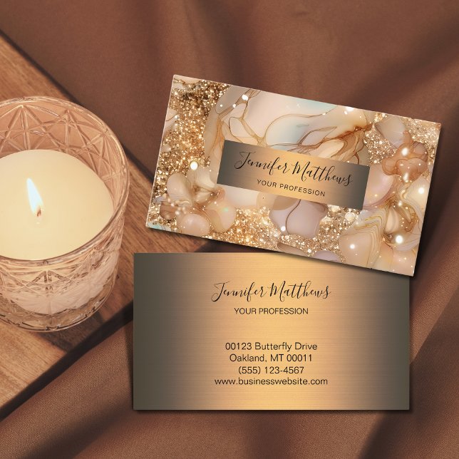 Elegant Gold Agate Glitter Script Business Card (Creator Uploaded)