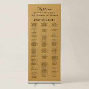 Elegant Gold Alphabetical 150 Guest Seating Chart Retractable Banner