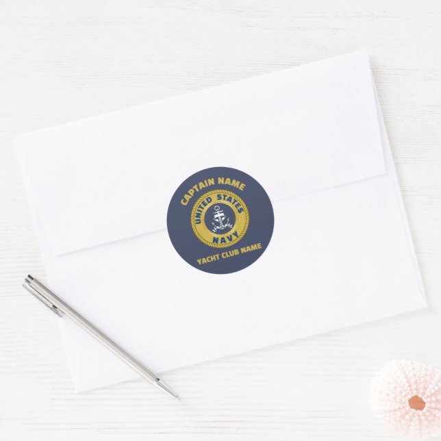 Elegant gold Anchor nautical captain boating summe Classic Round Sticker (Envelope)