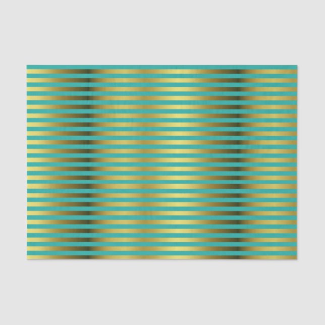 Elegant Gold and Aqua Striped Tissue Paper (Front)