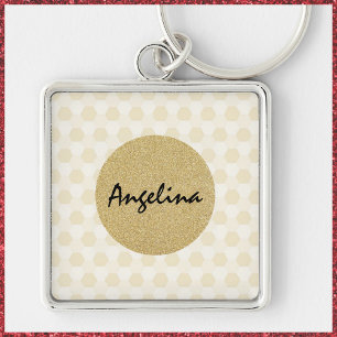 Elegant Gold and Beige Glitter Key Ring