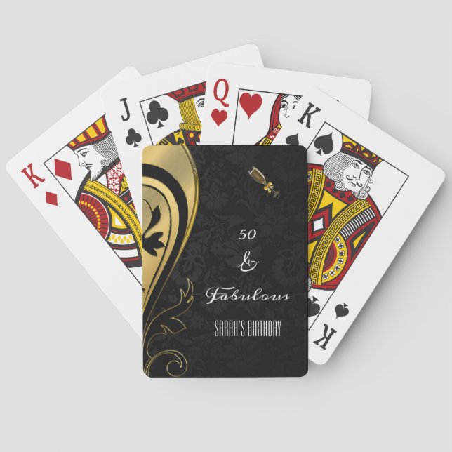 Elegant Gold and Black 50 and Fabulous Birthday Playing Cards (Back)