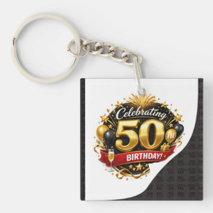 Elegant Gold and Black 50th Birthday Celebration Key Ring