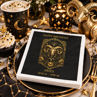 Elegant Gold and Black Aries Zodiac Sign | Napkin