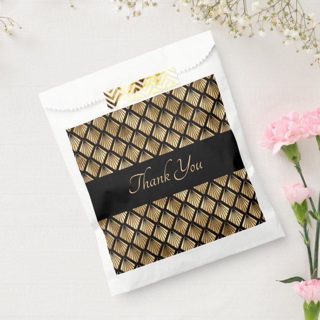 Elegant Gold and Black Art Deco Geometric Fans  Favour Bags (Sealed)