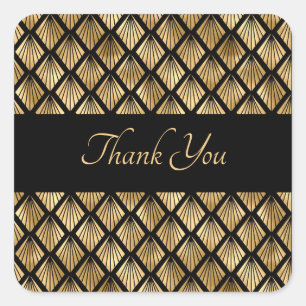 Elegant Gold and Black Art Deco Geometric Fans  Square Sticker