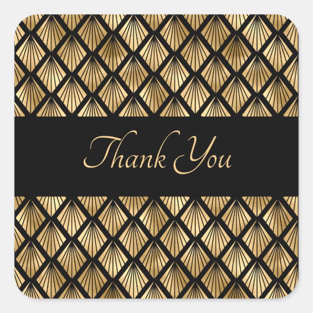 Elegant Gold and Black Art Deco Geometric Fans  Square Sticker (Front)