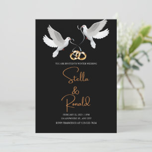 Elegant Gold and Black Background White Pigeons  Invitation