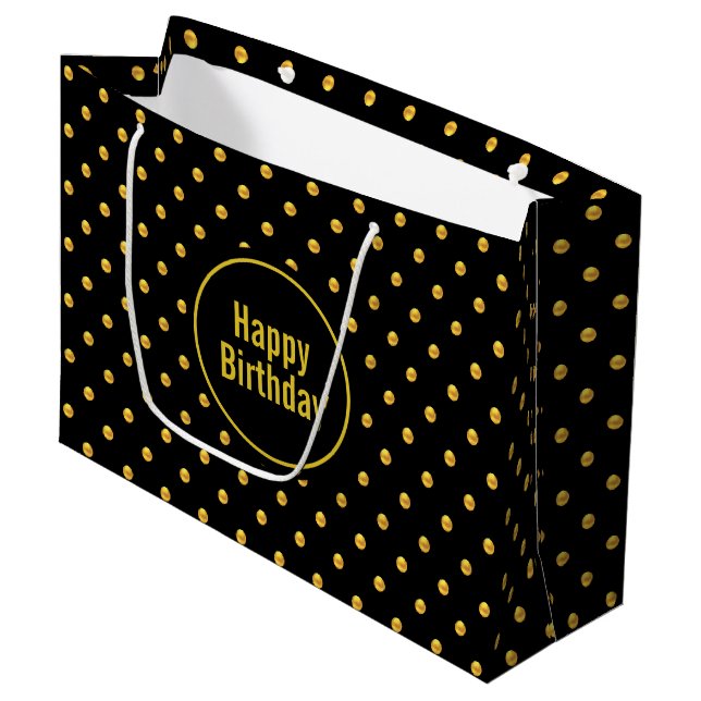 Elegant Gold and Black Birthday Large Gift Bag (Front Angled)