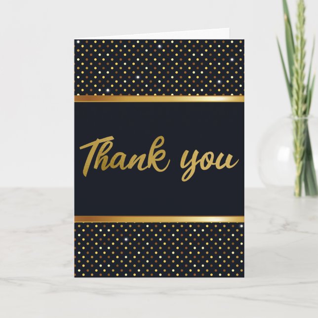 Elegant Gold And Black Birthday Thank You Card (Front)