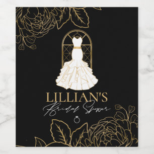 Elegant Gold and Black Bridal Dress Bridal Shower Wine Label